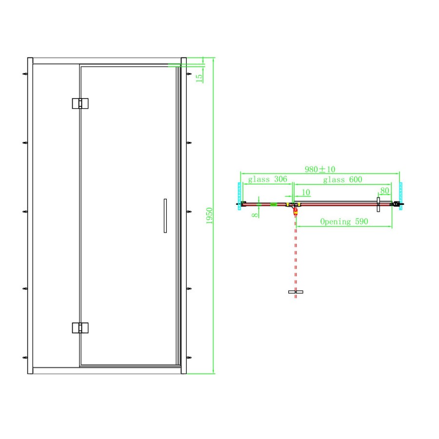 1000x900mm Brushed Brass 8mm Glass Rectangular Hinged Shower Enclosure - Pavo