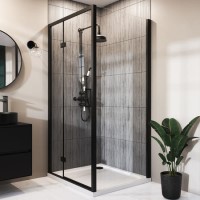 1000x700mm Black 8mm Glass Rectangular Hinged Shower Enclosure - Pavo