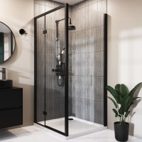 1200x800mm Black 8mm Glass Rectangular Hinged Shower Enclosure - Pavo