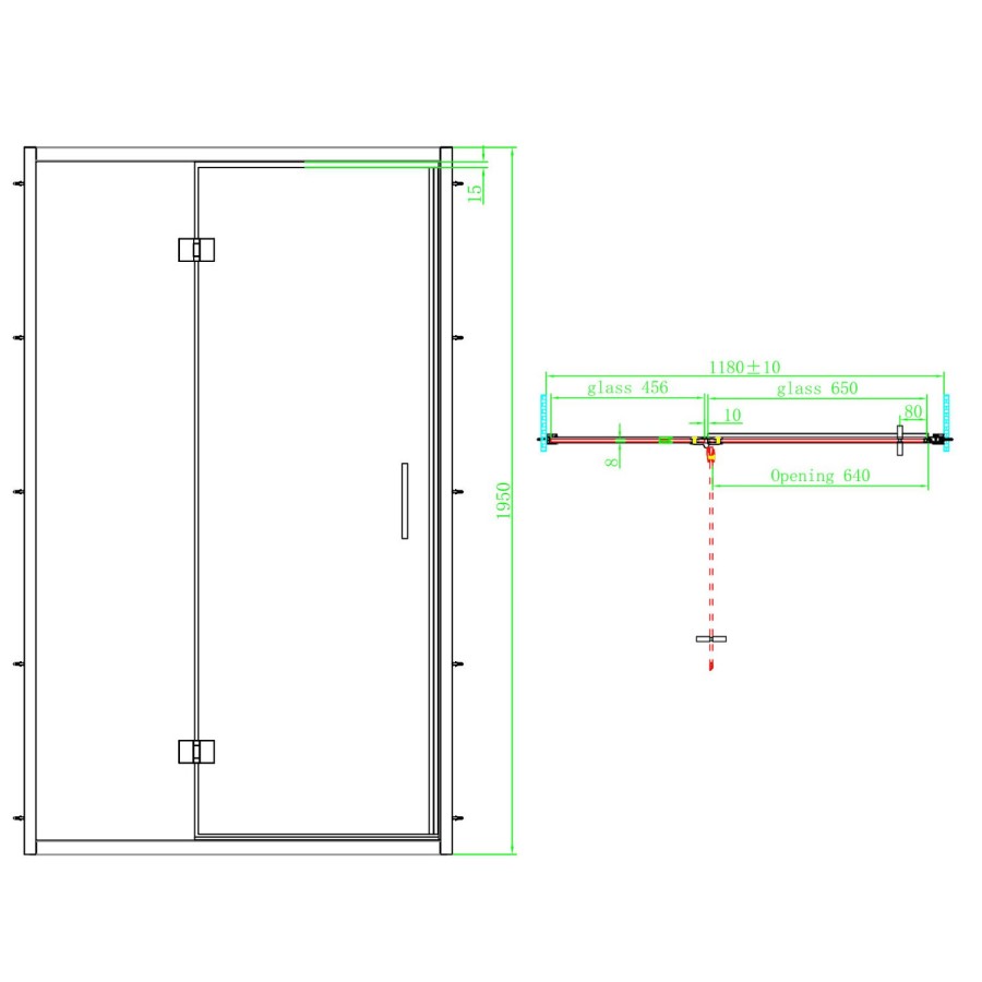 1200x900mm Black 8mm Glass Rectangular Hinged Shower Enclosure - Pavo