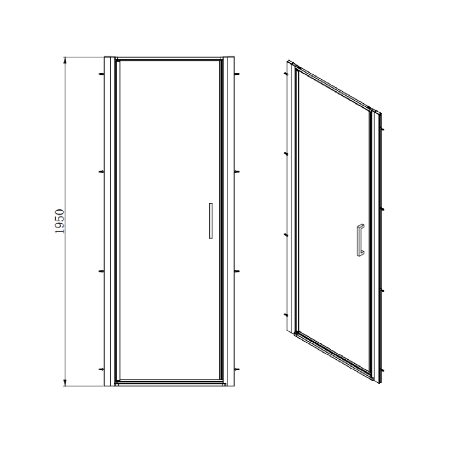 800x700mm Black 8mm Glass Rectangular Hinged Shower Enclosure - Pavo