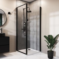 800mm Black 8mm Glass Square Hinged Shower Enclosure - Pavo