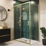 1200x900mm Brushed Brass 8mm Glass Rectangular Sliding Shower Enclosure with Low Profile Shower Tray - Pavo