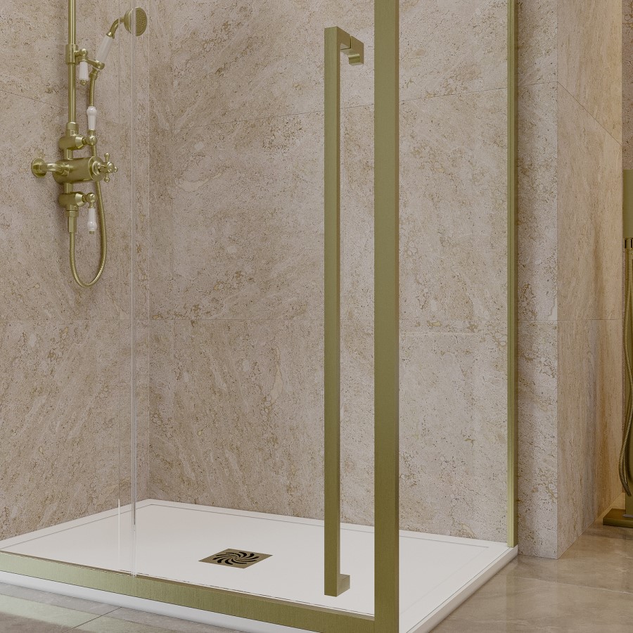 ALMOST PERFECT - 1200x800mm Brushed Brass 8mm Glass Sliding Shower Enclosure with Extended Handle - Pavo