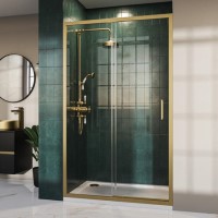 1400mm Brushed Brass Sliding Door Shower Enclosure 8mm Glass - Pavo