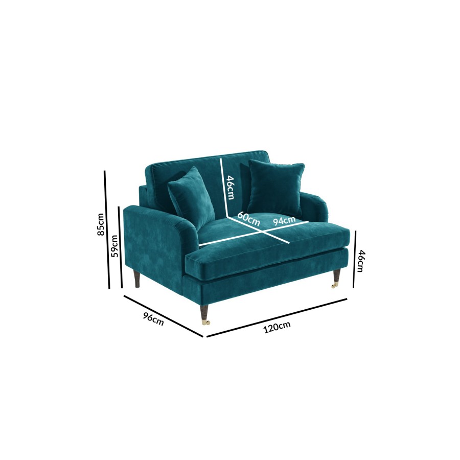 Teal Velvet Love Seat and Footstool - Payton