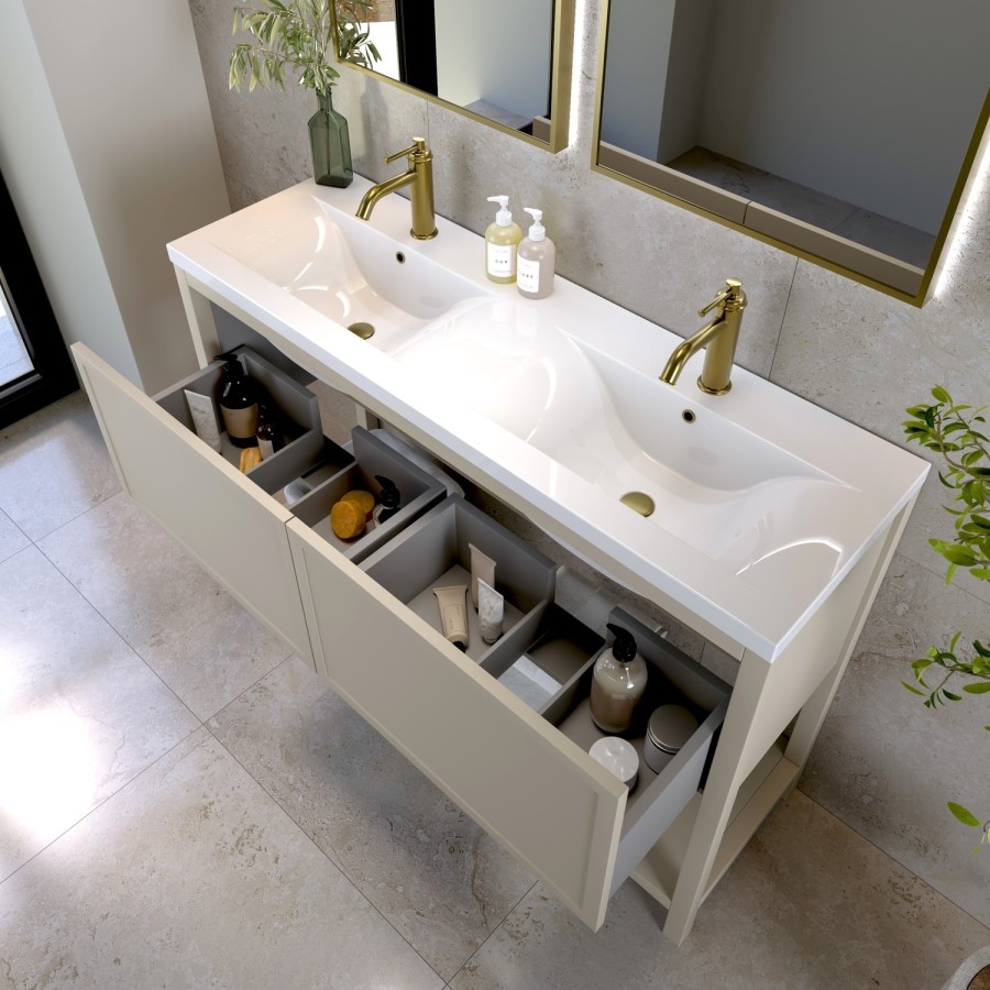 1200mm Beige Freestanding Double Vanity Unit with Basin - Perla