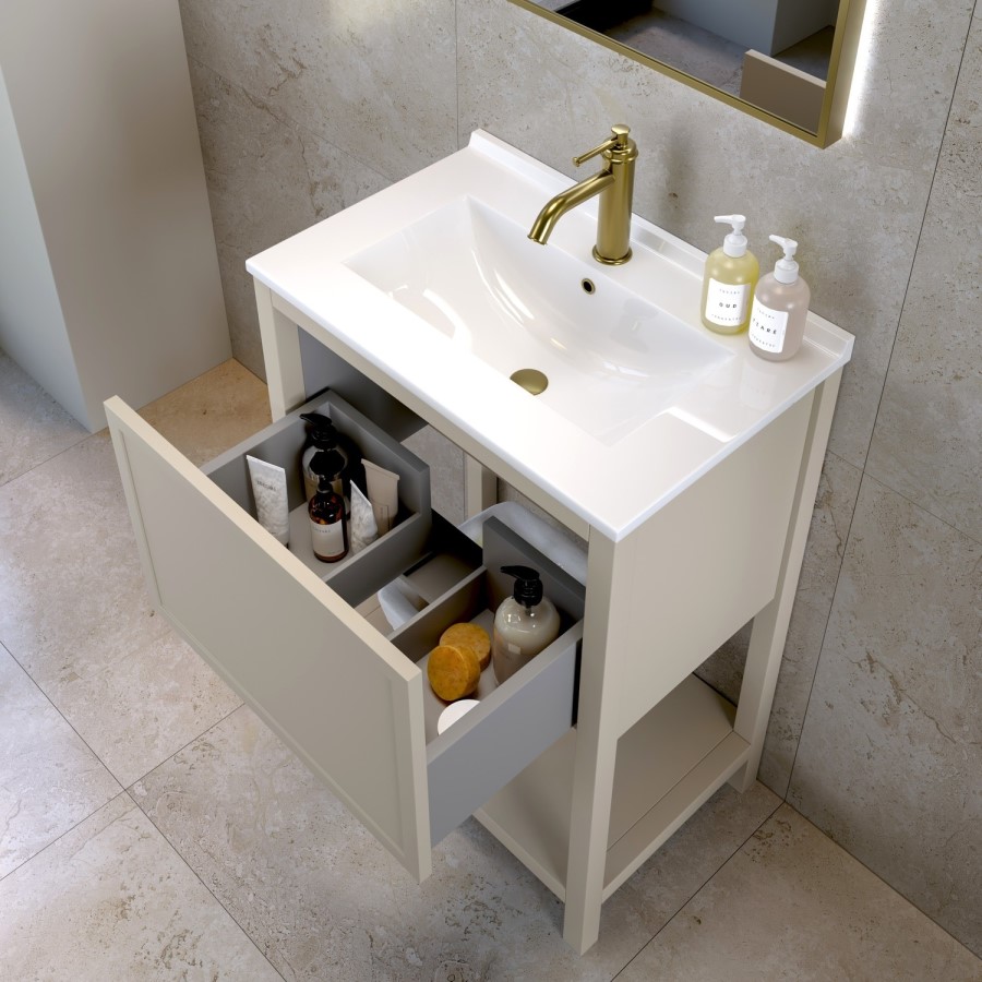 600mm Beige Freestanding Vanity Unit with Basin - Perla