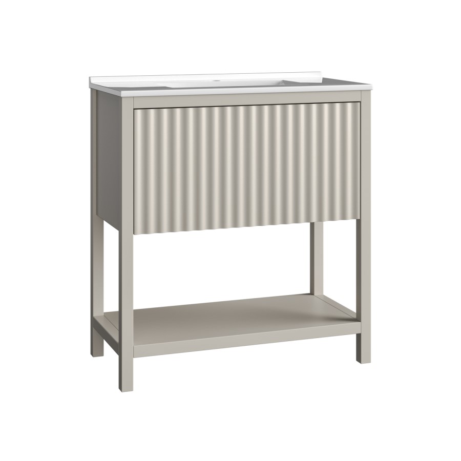 800mm Beige Fluted Freestanding Vanity Unit with Basin - Perla