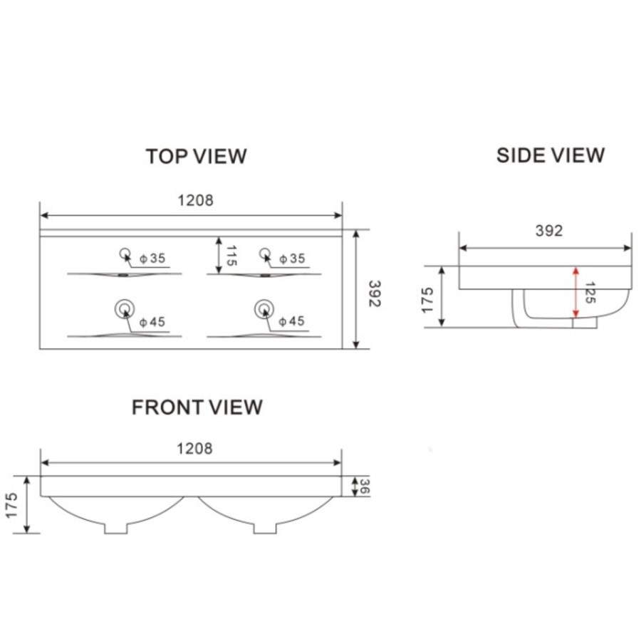 1200mm Black Freestanding Double Vanity Unit with Basin - Perla