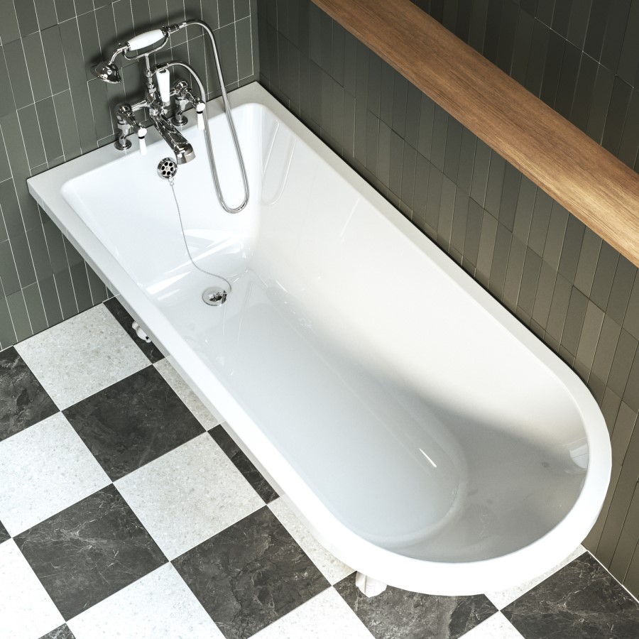 Dark Green Freestanding Single Ended Bath with White Feet 1670 x 740mm - Park Royal