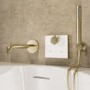 Brushed Brass 2 Outlet Wall Mounted Thermostatic Bath Mixer Shower Set With Hand Shower & Bath Filler Spout - Priya