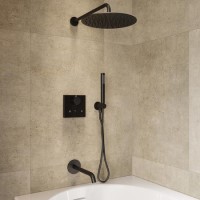 Black 3 Outlet Concealed Mixer Shower Set With Bath Filler Spout & Hand Shower - Priya