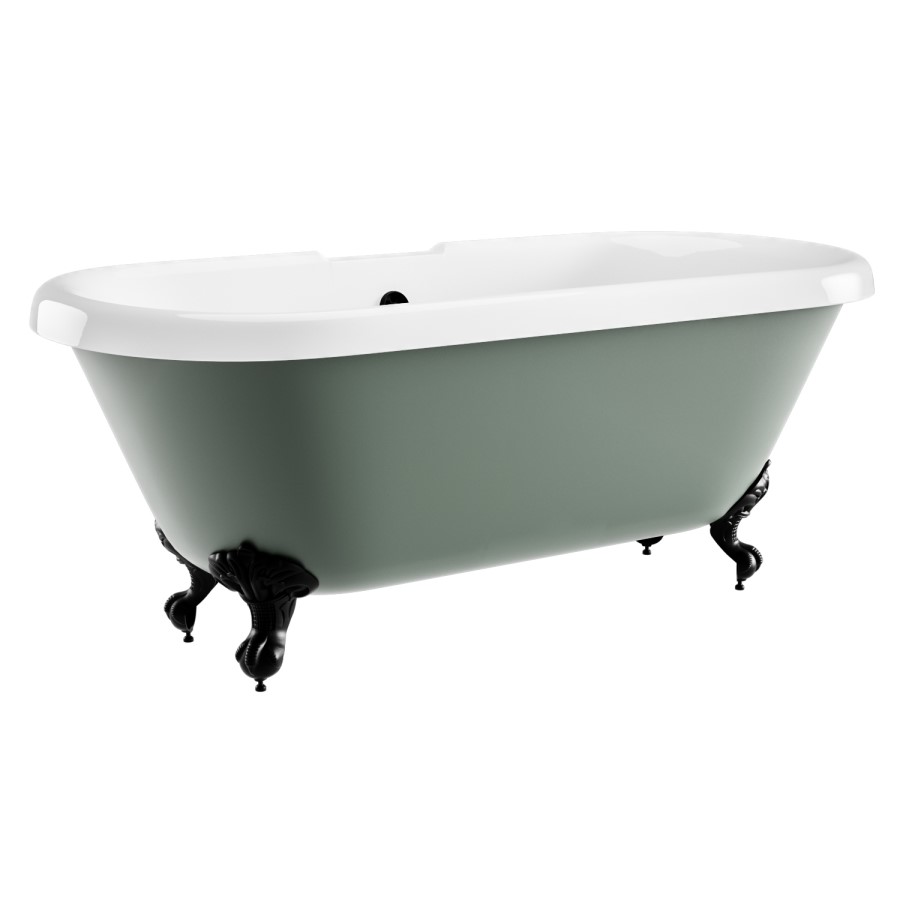 Grade A1 - Freestanding Light Green Double Ended Roll Top Bath with Black Feet 1515 x 740mm - Park Royal