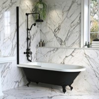 Black Freestanding Single Ended Shower Bath with Black Screen & Feet 1670 x 740 mm - Park Royal