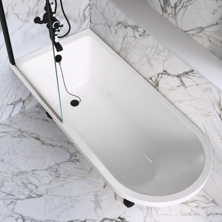 Black Freestanding Single Ended Shower Bath with Black Screen & Feet 1670 x 740 mm - Park Royal