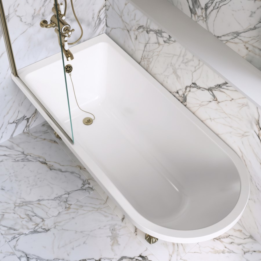 Black Freestanding Single Ended Shower Bath with Brushed Brass Screen & Feet 1670 x 740 mm - Park Royal