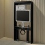 Matt Black Wall Hung Smart Bidet Japanese Toilet With Black Glass Cabinet, Frame, Cistern & Pneumatic Dual Flush Button - Purificare