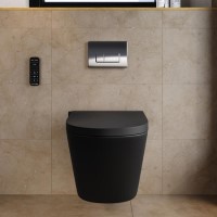 Matt Black Wall Hung Smart Bidet Japanese Toilet & 820mm Frame Cistern with Polished Chrome  Pneumatic Flush Plate - Purificare