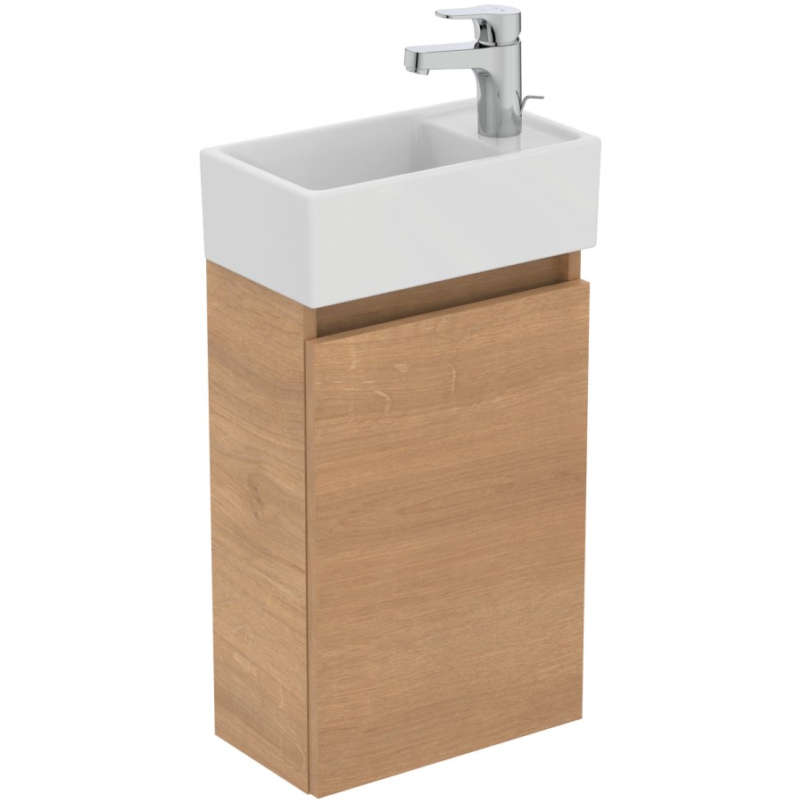 350mm Ideal Standard Eurovit+ Oak Left-Hand Wall Hung Vanity Unit with Basin