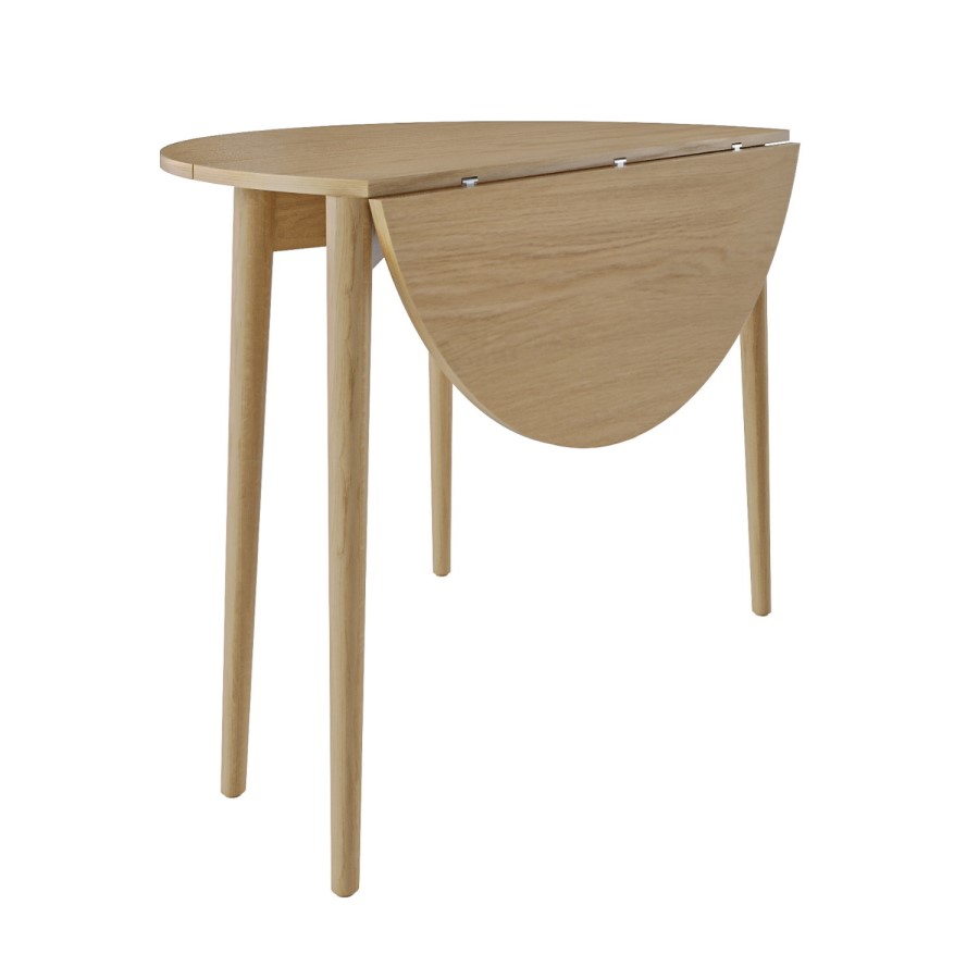 Small Oak Drop Leaf Dining Table Set with 4 Beige Upholstered Chairs - Seats 4 - Rudy