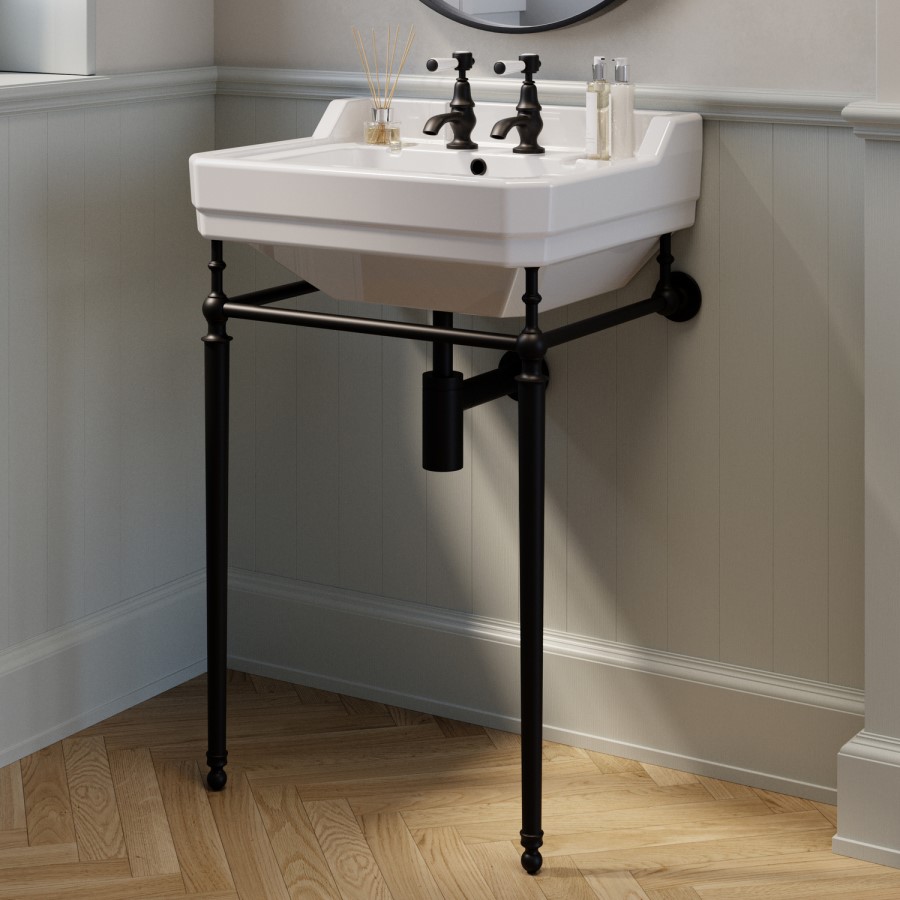 570mm Traditional 2 Tap Holes Basin with Black Wash Stand - Ripley
