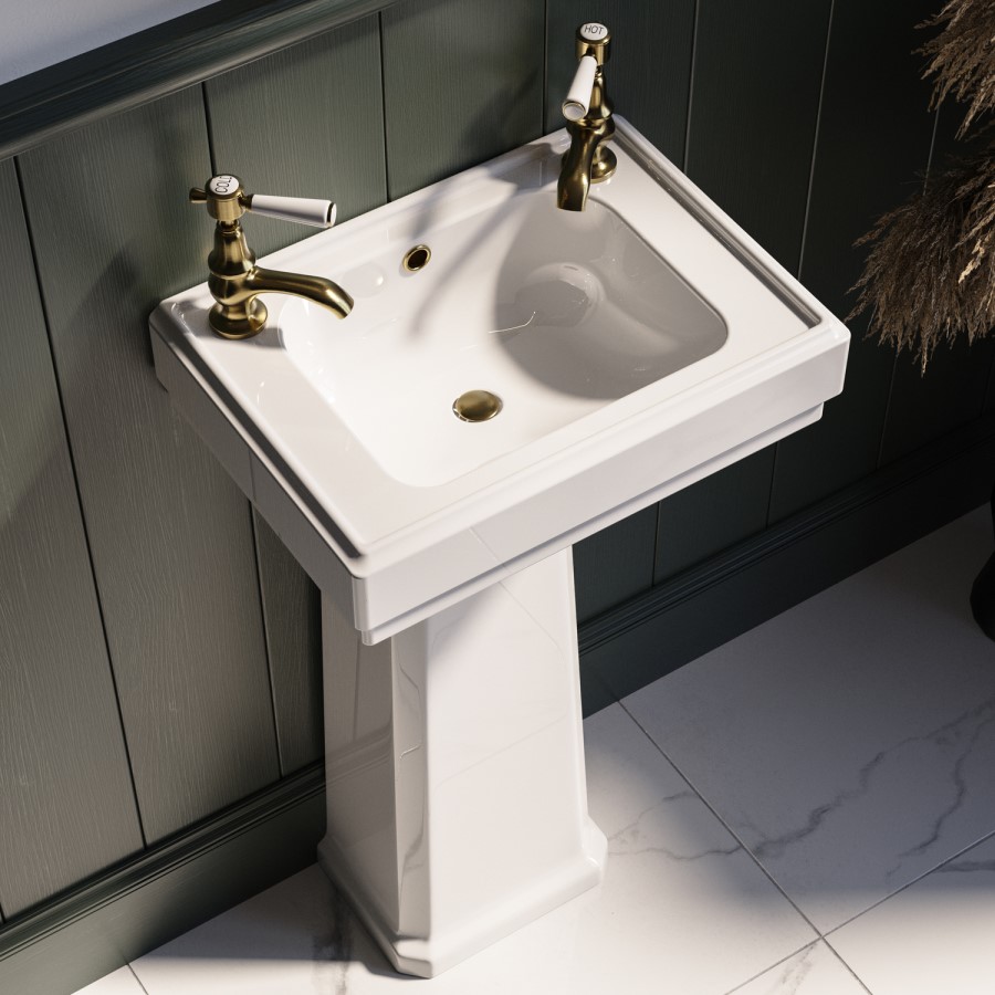 450mm Traditional Full Pedestal Cloakroom Basin with 2 Tap Holes - Park Royal