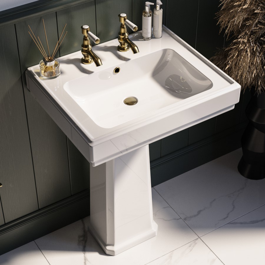583mm Traditional Full Pedestal Basin with 2 Tap Holes - Park Royal