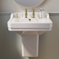 570mm Traditional Semi Pedestal Basin with 2 Tap Holes - Ripley