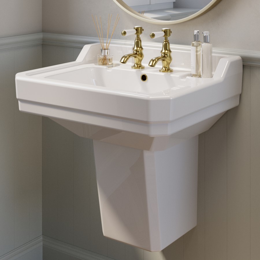 570mm Traditional Semi Pedestal Basin with 2 Tap Holes - Ripley