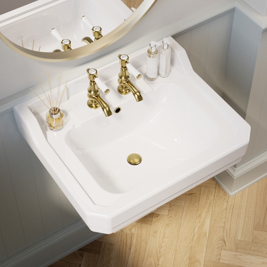 570mm Traditional Semi Pedestal Basin with 2 Tap Holes - Ripley