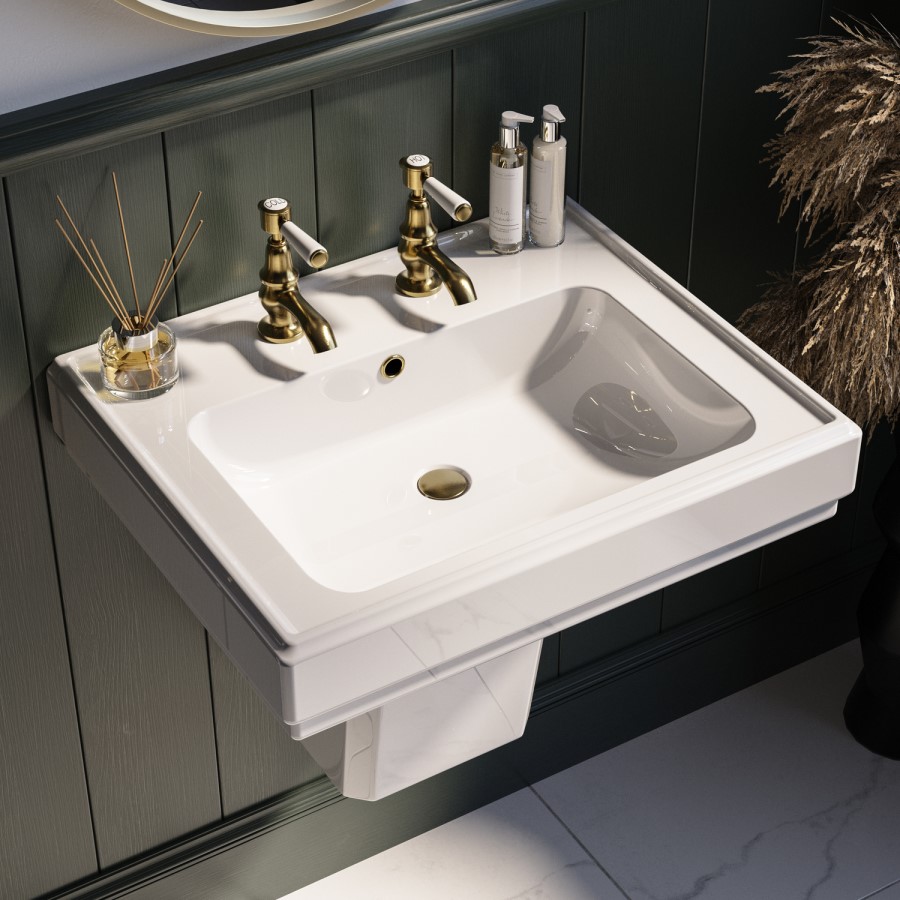583mm Traditional Semi Pedestal Basin with 2 Tap Holes - Park Royal