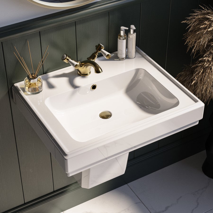 583mm Traditional Semi Pedestal Basin with 1 Tap Hole - Park Royal