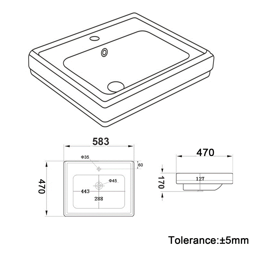 583mm Traditional Semi Pedestal Basin with 1 Tap Hole - Park Royal