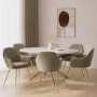 Large Round to Oval White Marble Effect Extendable Dining Table Set with 6 Mink Velvet Chairs - Seats 6 - Reine