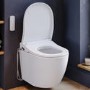 Wall Hung Smart Bidet Japanese Toilet with Heated Seat, Black Pneumatic Flush Plate, 820mm Frame & Cistern - Purificare