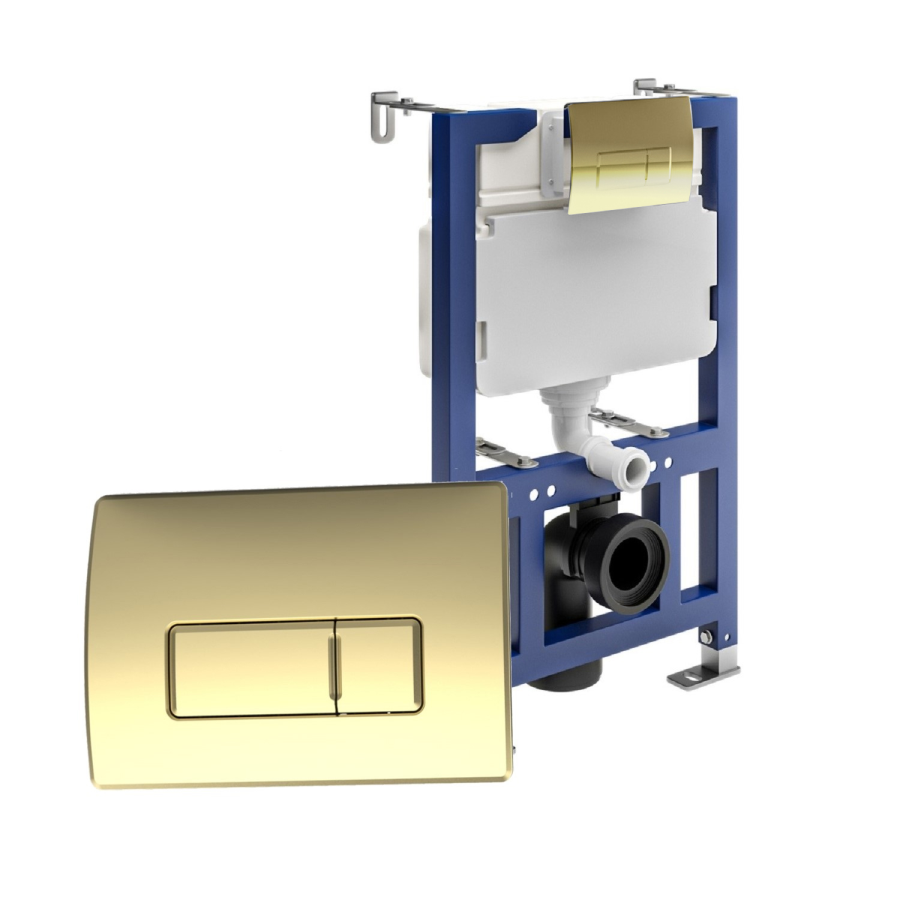 820mm Wall Hung Toilet Frame & Brass Pnuematic Dual Flush Plate with Concealed Cistern - Elira