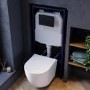 Wall Hung Rimless Toilet with Soft Close Seat, Black Mechanical Flush Plate, 1168mm Frame & Cistern – Roma
