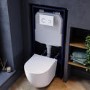 Wall Hung Rimless Toilet with Soft Close Seat, White Glass Sensor Flush Plate, 1168mm Frame & Cistern – Roma