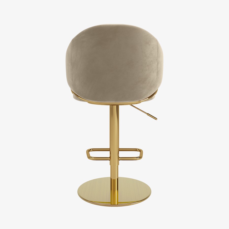 Beige Velvet Adjustable Swivel Bar Stool with Gold Base - Ronnie