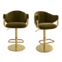 Set of 2 Olive Green Velvet Adjustable Swivel Bar Stools with Gold Base - Ronnie