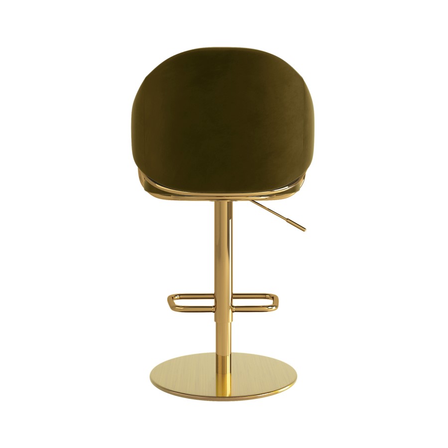 Set of 2 Olive Green Velvet Adjustable Swivel Bar Stools with Gold Base - Ronnie