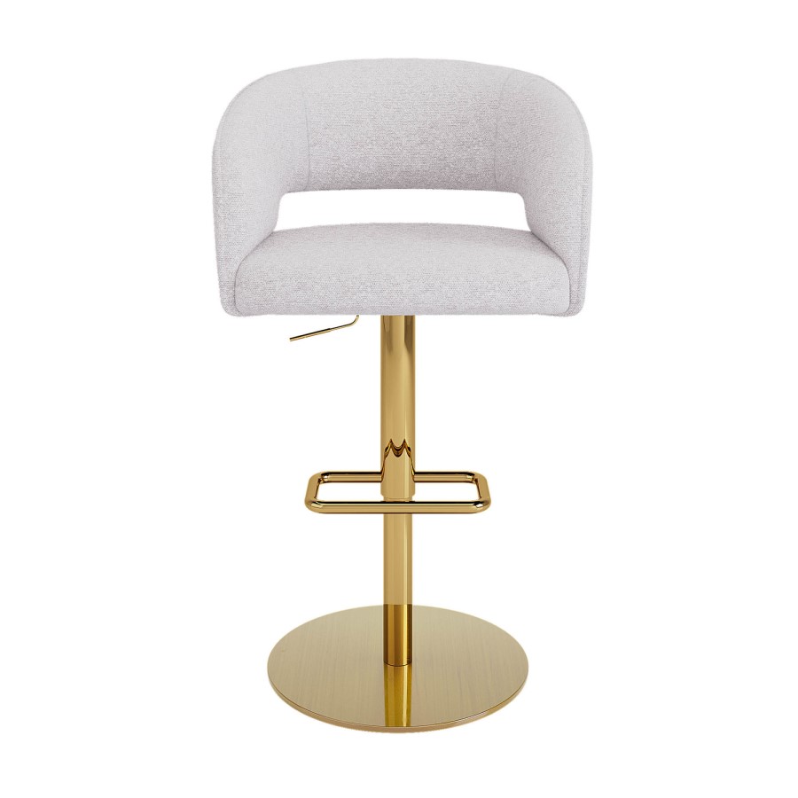 Curved Beige Boucle Adjustable Swivel Barstool with Gold Base - Runa