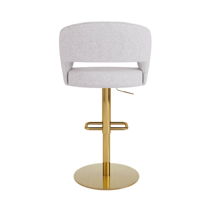 Curved Beige Boucle Adjustable Swivel Barstool with Gold Base - Runa