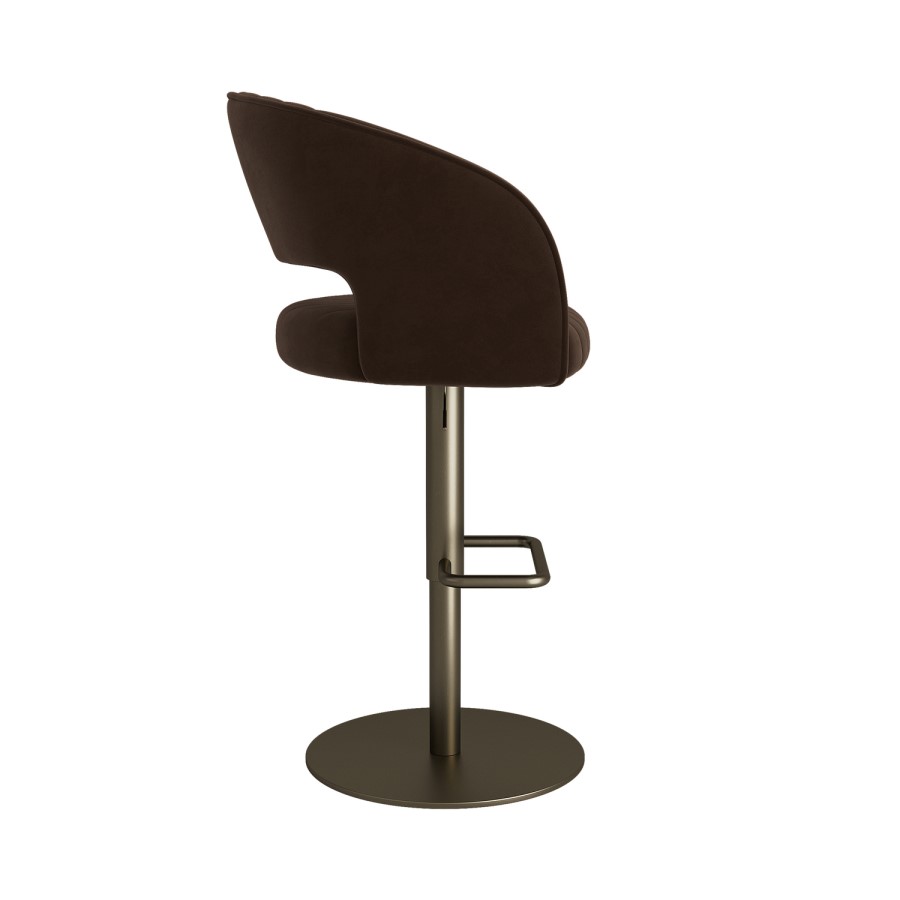 Set of 3 Curved Brown Velvet Adjustable Swivel Bar Stools with Brass Base - Runa