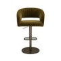 Curved Olive Green Velvet Adjustable Swivel Bar Stool with Brass Base - Runa