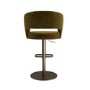 Curved Olive Green Velvet Adjustable Swivel Bar Stool with Brass Base - Runa
