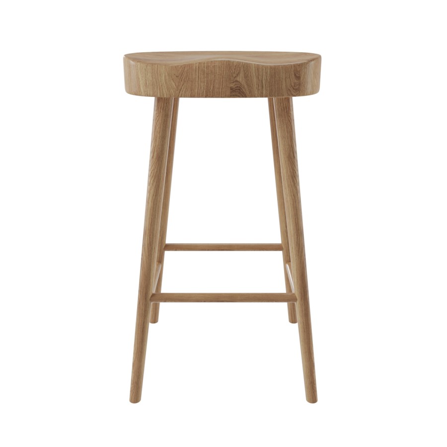 Set of 4 Solid Weathered Oak Kitchen Counter Stools - 70cm - Rayne