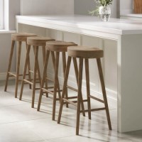 Set of 4 Solid Weathered Oak Kitchen Counter Stools - 70cm - Rayne
