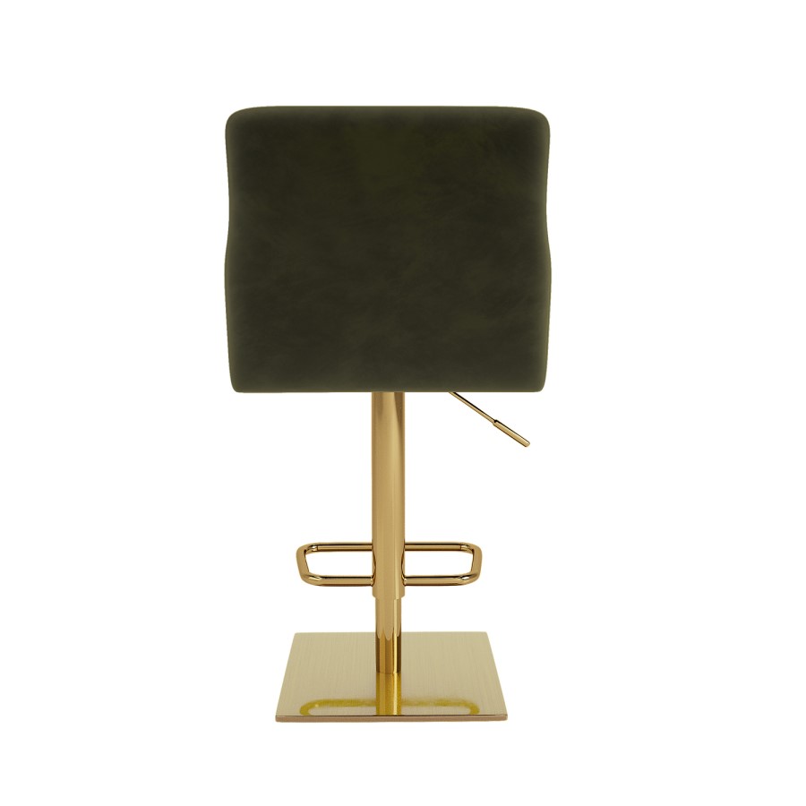 Olive Green Velvet Adjustable Swivel Bar Stool with Gold Base - Sonny
